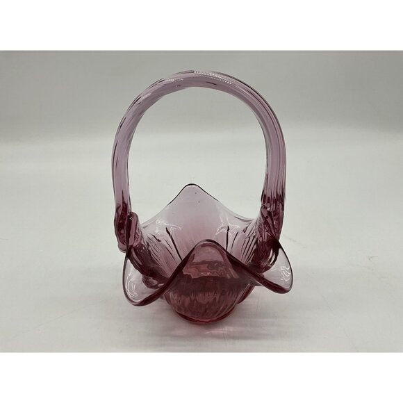 Footed Vintage Fenton Plum Art Glass Basket with Applied Handle 6" Tall Marked - Picture 7 of 16